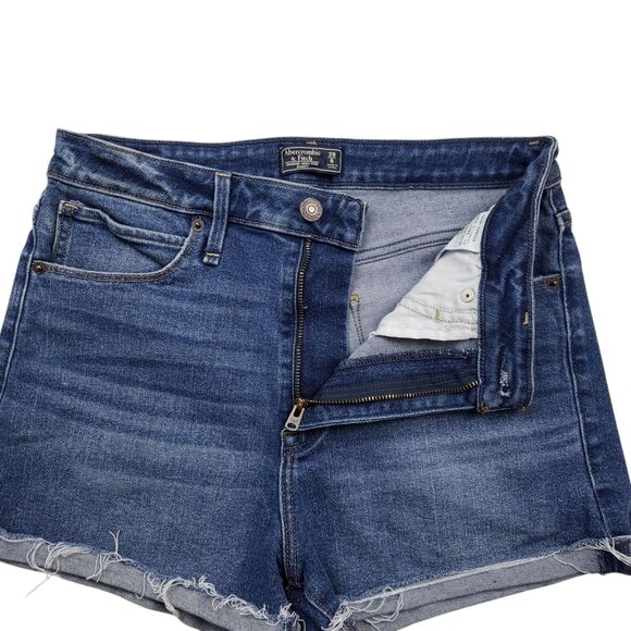 Abercrombie & Fitch Simone High Rise Jean Shorts Womens 6/28 Denim Cuffed Fray - Picture 2 of 8